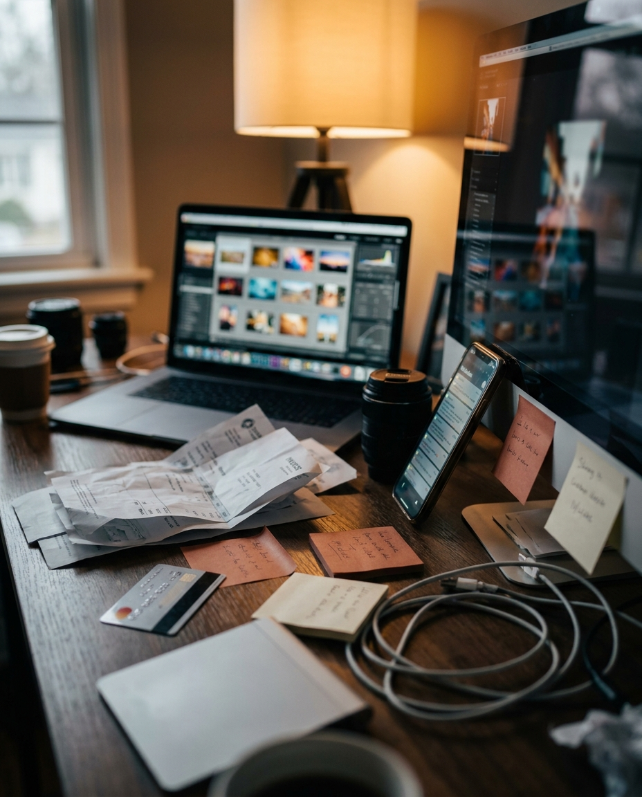 Chaotischer Fotografen-Workflow — zu viele Tools auf dem Schreibtisch